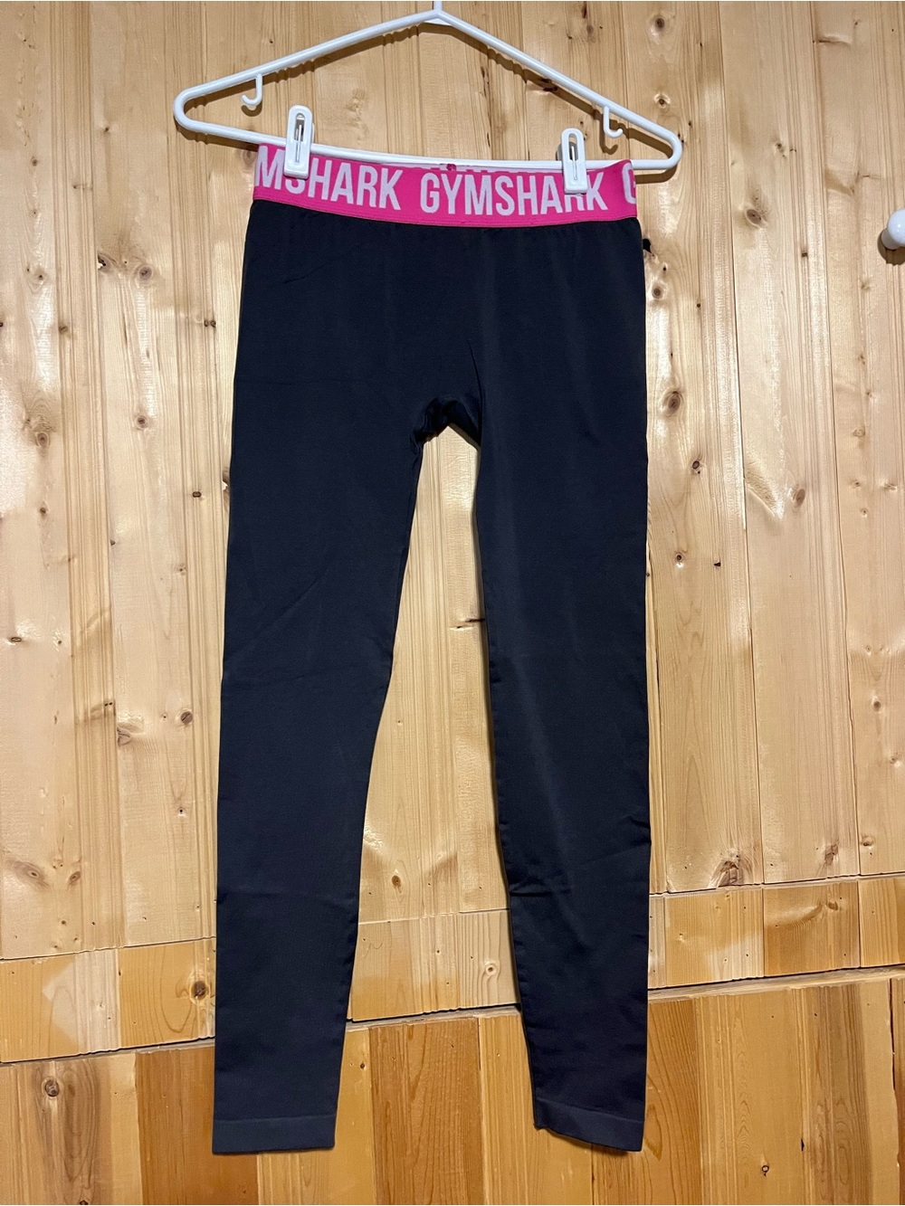 Gymshark Black Leggings with Pink Branded Waistband
